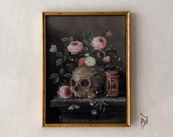 Gothic Sugar Skull Art Print, Dark Academia Decor (Digital Download)