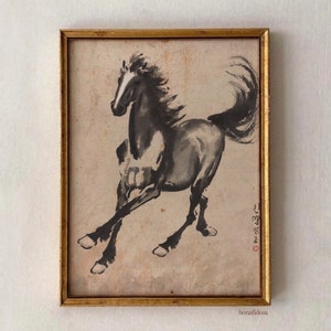Vintage paardkunstdruk, digitaal paard schilderen, afdrukbare muurkunst, digitale download