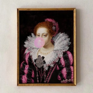 Bubblegum Portrait, Funny Altered Art, Rococo Decor,Eclectic Wall Art, Maximalist Wall Art, Baroque Portrait, Art Print, Printable Wall Art