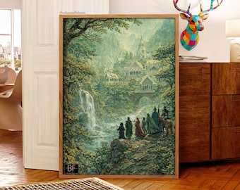 Fantasy Elven Landscape Art Print, Power Rings Illustration (Digital Download)
