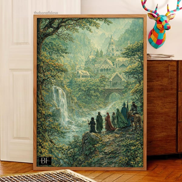 Fantasy Elven Landscape Art Print, Power Rings Illustration (Digital Download)