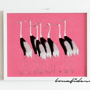 Cigüeña imprimible, póster de pájaro, impresión de animal vintage, arte de pared maximalista, impresión de arte maximalista, impresión maximalista, arte rosa, arte peculiar