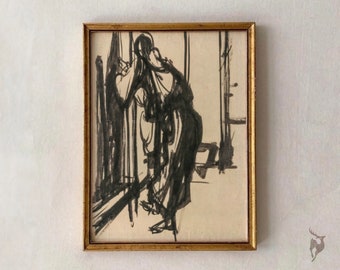 Vintage Figur Skizze Kunstdruck, minimalistische Linie Zeichnung (Digitaler Download)