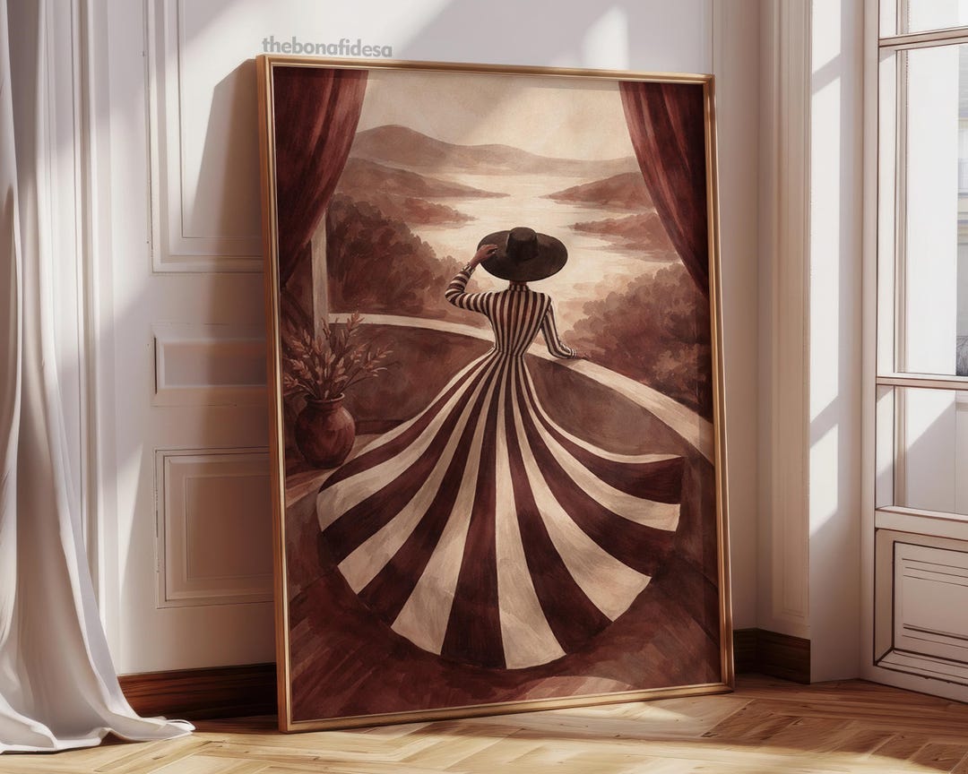 Abstract Woman Art Print: Striped Dress, Modern Wall Decor (digital ...