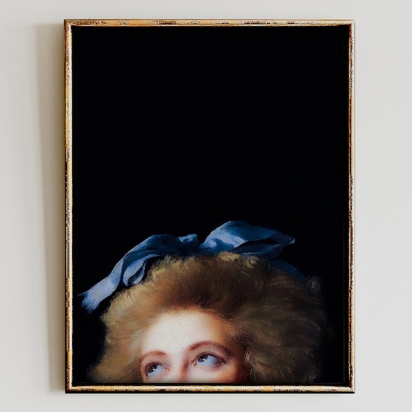Altered Vintage Portrait Painting Detail, Boho Woman Painting Downloadable Print, Printable Wall Art, Surreal Blonde Woman Portrait