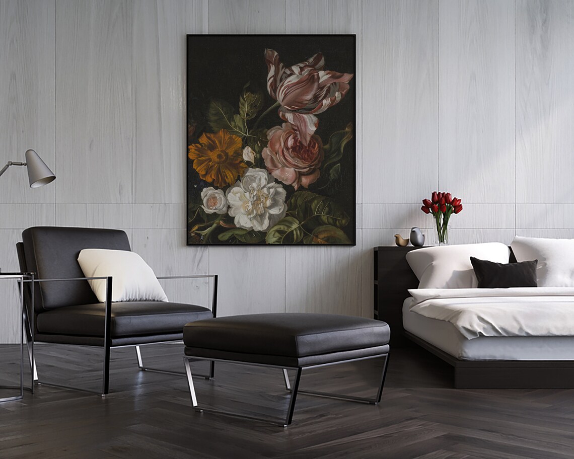 Moody Flower Wall Art Still Life Painting Dark Academia Etsy