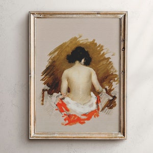Woman Back Painting, Woman Back Drawing, Pastel Portrait, Feminine Vintage Art, Vintage Female Portrait, Printable Wall Art,Digital Download