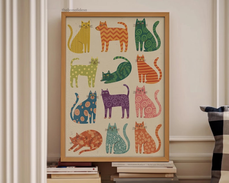 Illustration de chat fantaisiste, art pop abstrait (téléchargement numérique) image 8