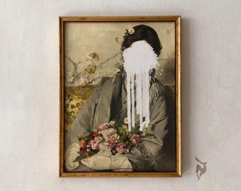 Altered Female Portrait Art Print, Upcycled Vintage Artwork (Downloadable)
