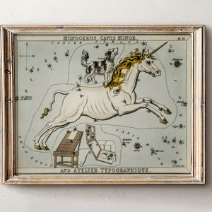Astrologie Karte,Geschenk für Astrologie,Sternzeichen Geschenke,Vintage Einhorn Poster,Antike Karte Druck,Vintage Karte Druck,Himmlische Wohnkultur,Dark Academia