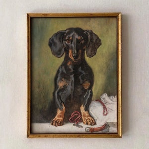 Vintage Dachshund Painting: Antique Dog Portrait Art (Digital Download)