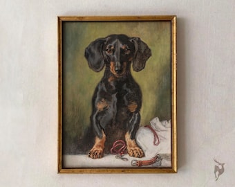 Vintage Dachshund Painting: Antique Dog Portrait Art (Digital Download)