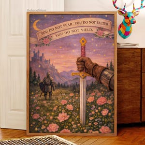 Fantasy Wall Art, Girly Book Lover Gift, Sword Art, Book Quote, Pink Print image 1