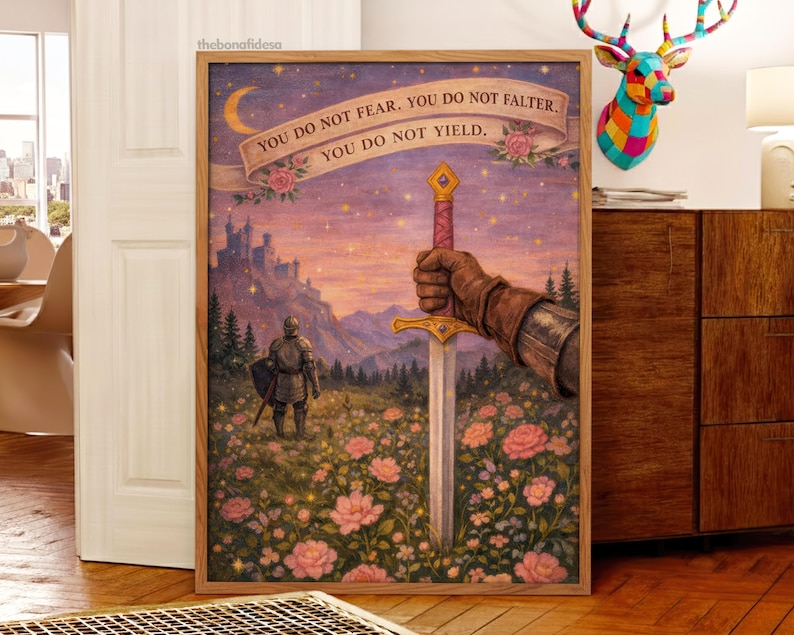 Fantasy Wall Art, Girly Book Lover Gift, Sword Art, Book Quote, Pink Print image 1