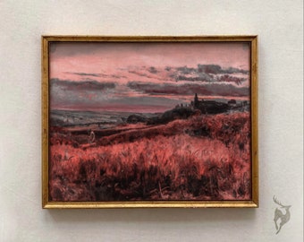 Vintage Surreal Landscape Painting, Moody Dark Academia Decor (Printable Download)