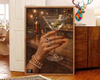 Chique martini glas kunstprint – Glamoureuze bardecoratie (digitale download)