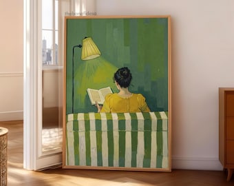 Emerald Green Woman Reading Art Print | Book Lover Gift (Digital Download)