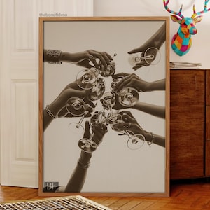 Retro Bar Cart Print: Cheers, Trendy Kitchen Wall Art (Digital Download)