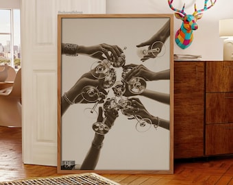 Retro Bar Cart Print: Cheers, Trendy Kitchen Wall Art (Digital Download)