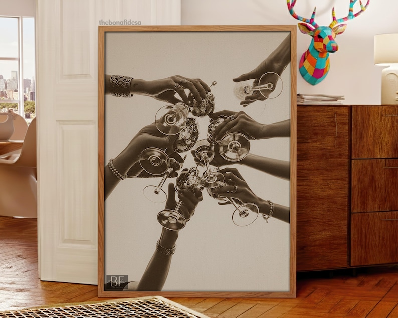 Retro Bar Cart Print: Cheers, Trendy Kitchen Wall Art (Digital Download) image 1