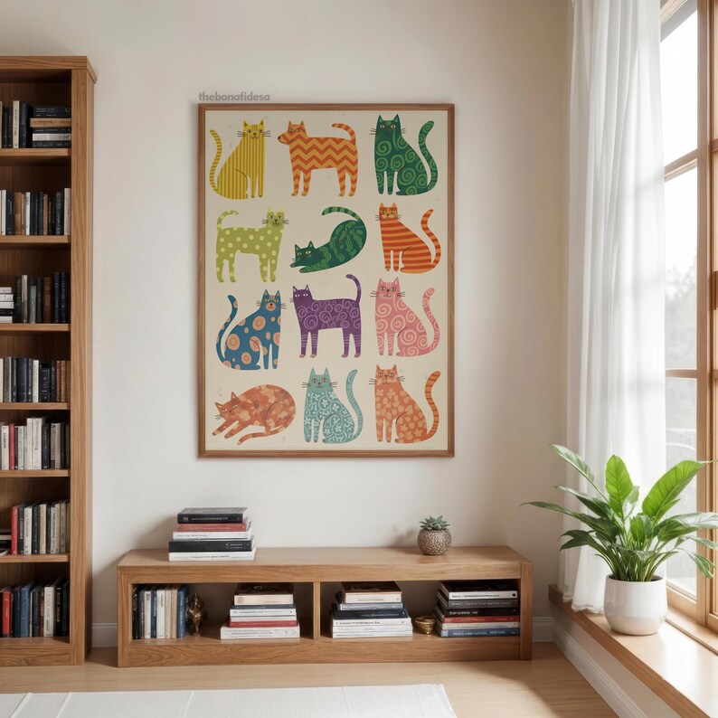 Illustration de chat fantaisiste, art pop abstrait (téléchargement numérique) image 9