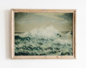 Vintage Ocean Oil Painting, Sea Painting, Coastal Decor, Beach Wall Decor, Landscape Painting, Nautical Antique Painting, Vintage Art