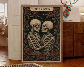 The Lovers Tarot Card Print, Gothic Skeleton Couple (Digital Download)