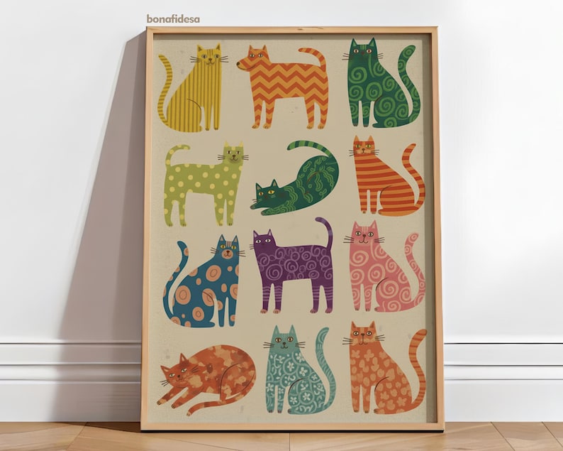 Illustration de chat fantaisiste, art pop abstrait (téléchargement numérique) image 10