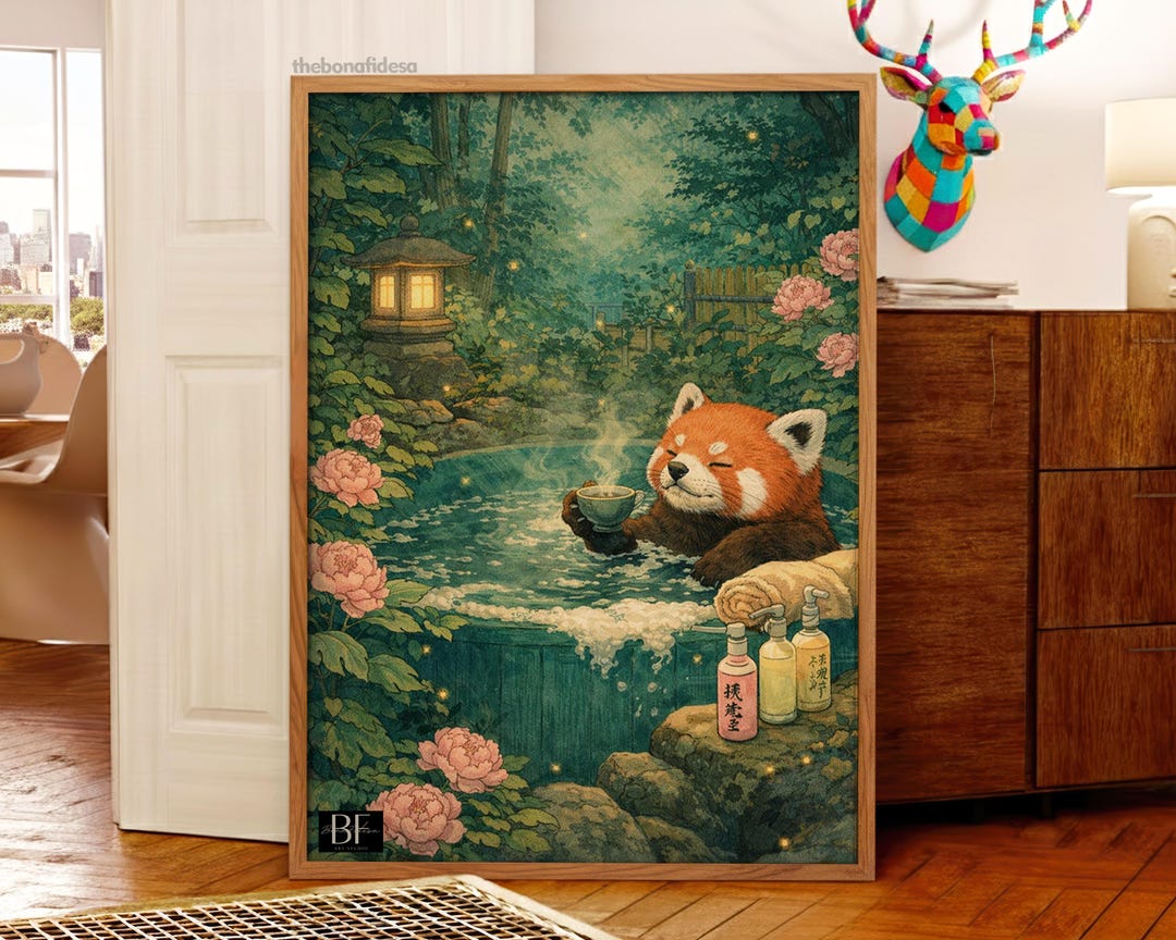 Red Panda Bathroom Print: Japanese Ukiyo-e Art - Etsy