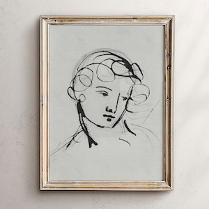Minimalist Wall Art, Portrait Art Print, Vintage Sketch Art, Woman Portrait, Vintage Line Drawing, Woman Drawing, Abstract Line Art, Figure