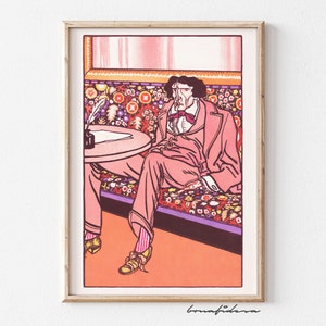 Ilustração vintage, pôster feminino para impressão, arte de parede maximalista, impressão maximalista, arte pop colorida, parede de galeria eclética, arte peculiar