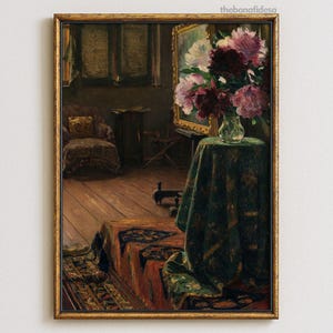 Innenmalerei, Vintage Blumenmalerei, Geschenk für Künstlerfrau, antikes Ölgemälde, über Bettdekor, Alter Art, vielseitige Wandkunst, Artchitect