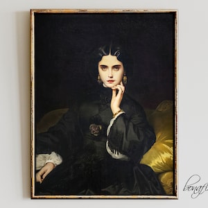 Retrato melancólico, decoración de Dark Academia, retrato de arte alterado, retrato de mujer, arte estético victoriano, impresión de arte mural oscuro, arte mural imprimible