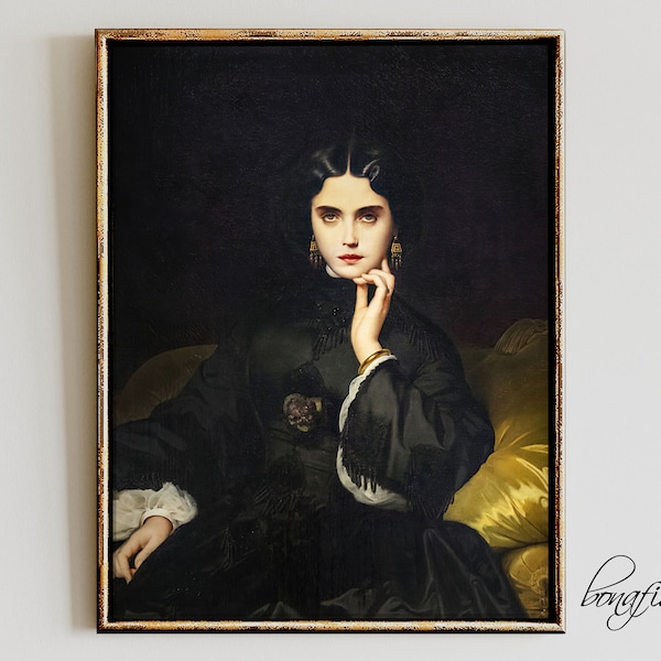 Moody Portrait, Dark Academia Decor, Altered Art Portrait, Woman Portrait, Victorian Aesthetic Art, Dark Wall Art Print, Printable Wall Art