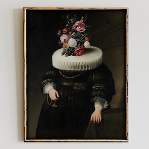 Moody Vintage Portrait,Victorian Wall Art,Vintage Oil Painting,Dark Portrait,Dark Academia Decor,Altered Art,Surreal Painting,Maximalist