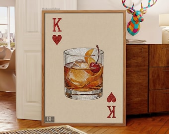 King Card Cocktail Digital Print Extra Dirty Mosaic Whiskey Poster Minimalistic Bar Cart Decor Trendy Printable Gallery Wall Art