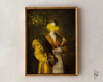 Altered Portrait Painting: Surreal Female Art, Boho Wall Decor (Downloadable)