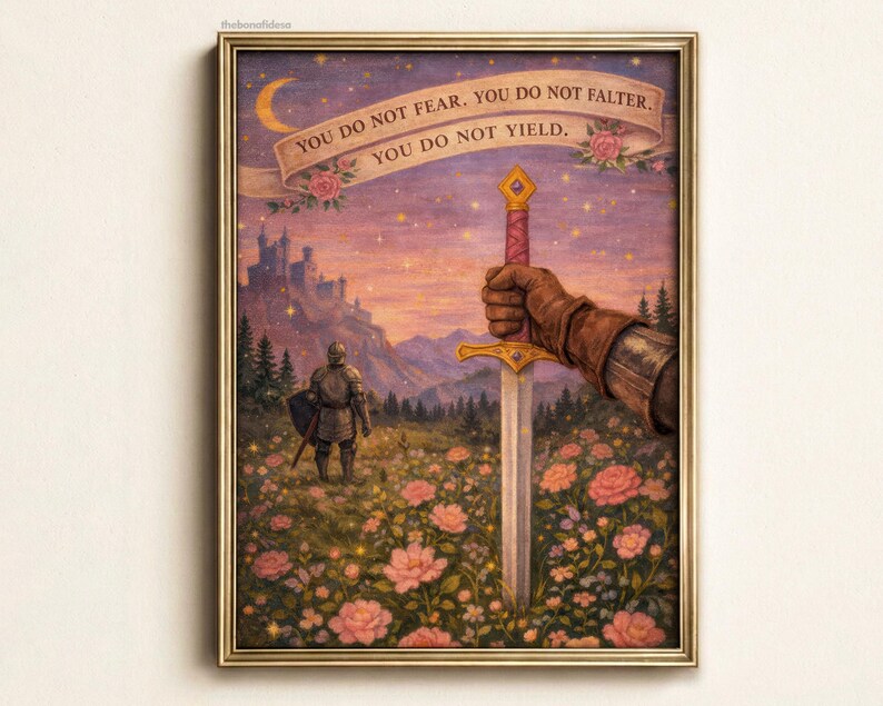 Fantasy Wall Art, Girly Book Lover Gift, Sword Art, Book Quote, Pink Print image 17