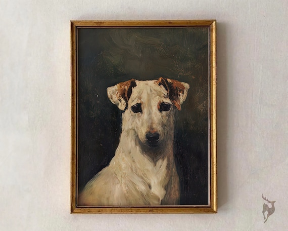Vintage Dog Painting Dog Portrait Vintage Terrier Painting Antique Pet Portrait Oil Painting Puppy Wall Art British Whimsical Print Etsy