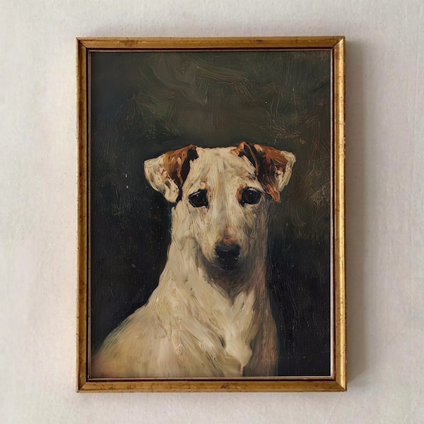 Vintage Dog Painting, Dog Portrait, Vintage Terrier Painting, Antique Pet Portrait Oil Painting, Puppy Wall Art, British Whimsical Print