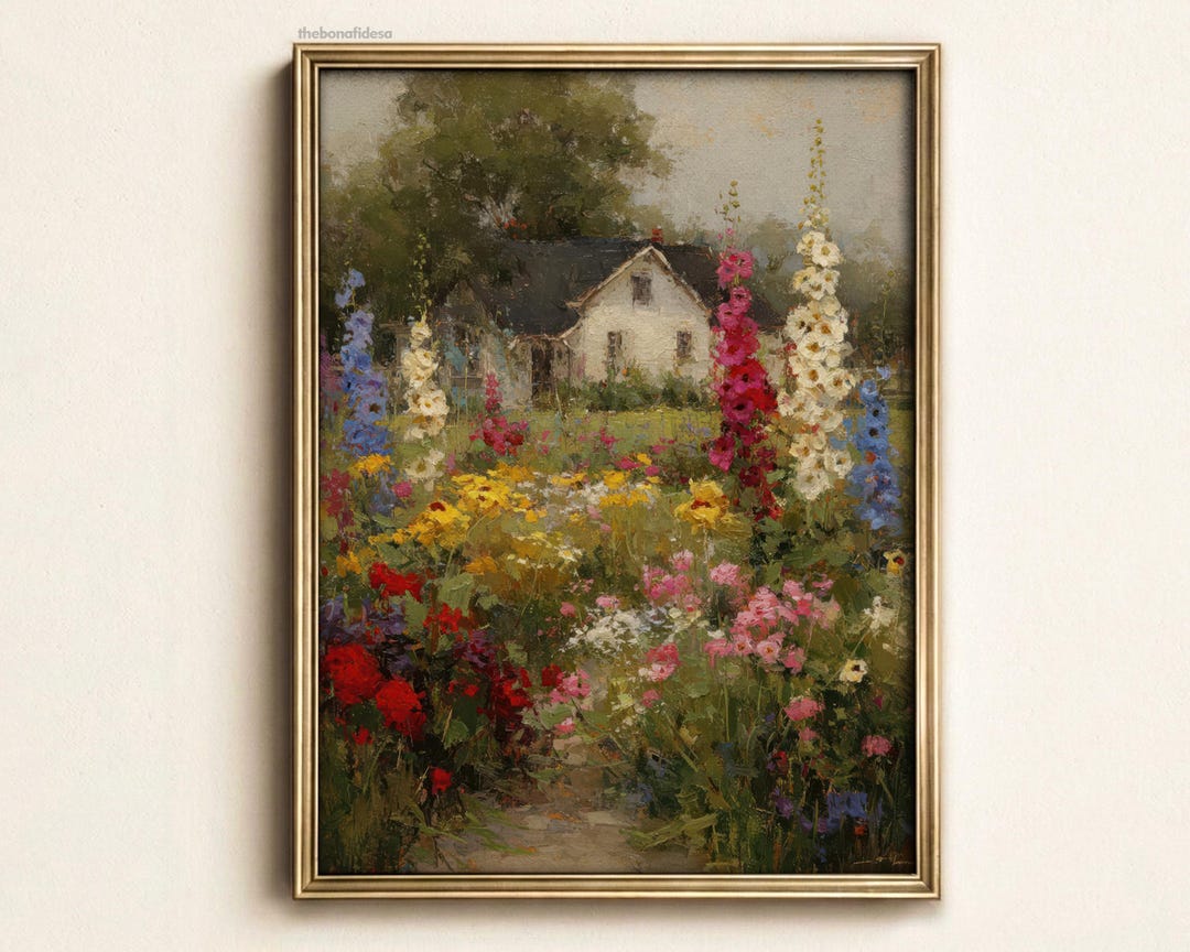 Printable Cottage Garden Wall Art, Spring Landscape Painting Print ...