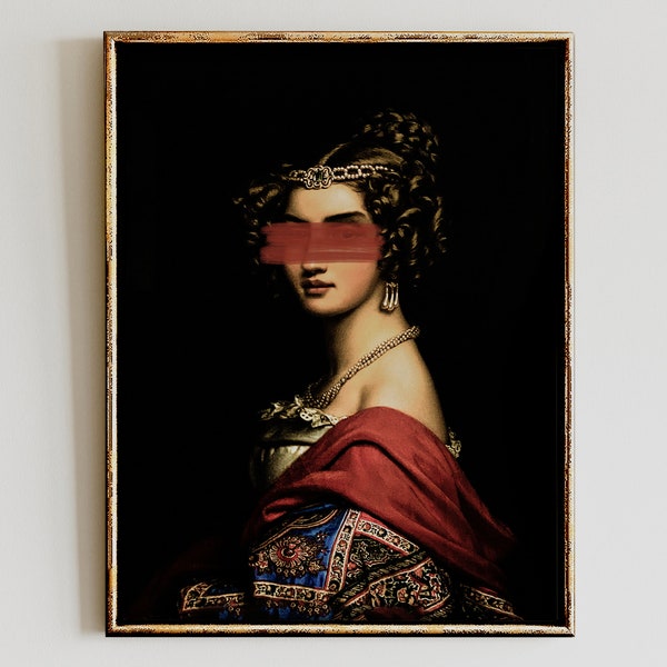 Moody Vintage Portrait,Victorian Wall Art,Vintage Oil Painting,Dark Portrait,Dark Academia Decor,Altered Art,Surreal Painting,Maximalist