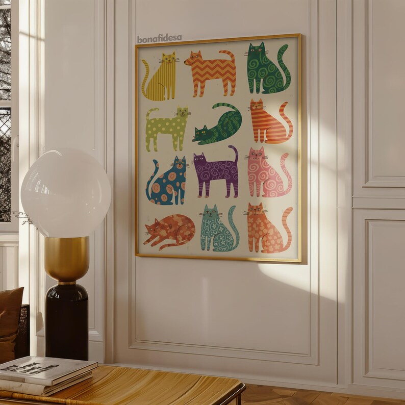 Illustration de chat fantaisiste, art pop abstrait (téléchargement numérique) image 14