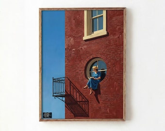 Arte mural digital minimalista y audaz, pintura estética para decoración del hogar, impresión cálida y colorida, descarga digital para amantes de los libros, decoración con dopamina