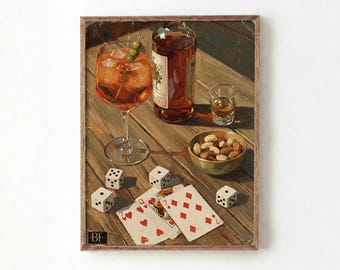 Retro Aperol Drink Print, Cocktail Dice Cards, Vintage Bar Decor (Digital Download)
