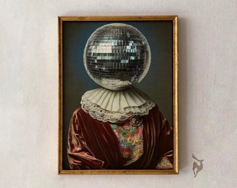 Funky Disco Ball Portrait Art Print, Maximalist Wall Decor (Digital Download)