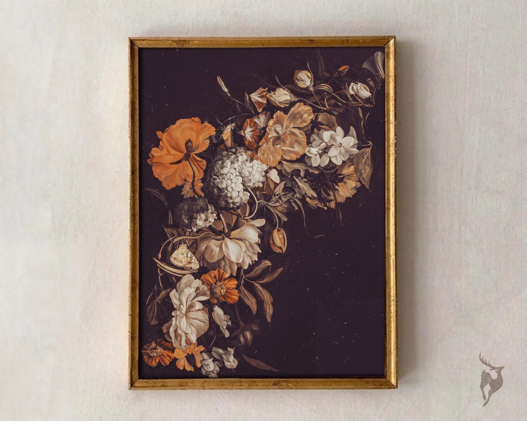 Dark Floral Oil Painting Print, Moody Gothic Wall Art (digital Download ...