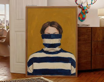 Lámina artística abstracta de mujer: Decoración minimalista japonesa