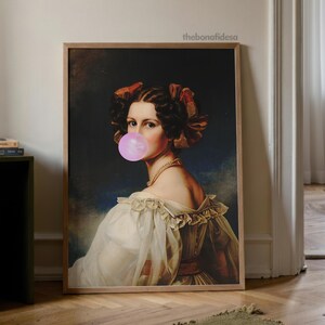 Impressão de retrato em estilo arte alterada, chiclete barroco, decoração maximalista (para download)