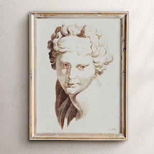 Artwork Digital Figurative, Charcoal Drawing, Female Figure, Sketch, Vintage Bust Print,Rustic Download Art,Gallery Wall Decor,Printable Art